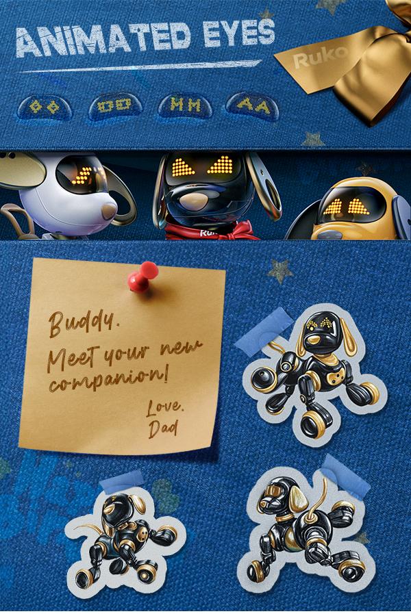 Ruko 18011 Robot Dog Toy, Smart Interactive Puppy with 30+ LED Faces, Remote & Gesture Control, Programmable Electronic Pet for Kids Ages 3–9, Black & Gold