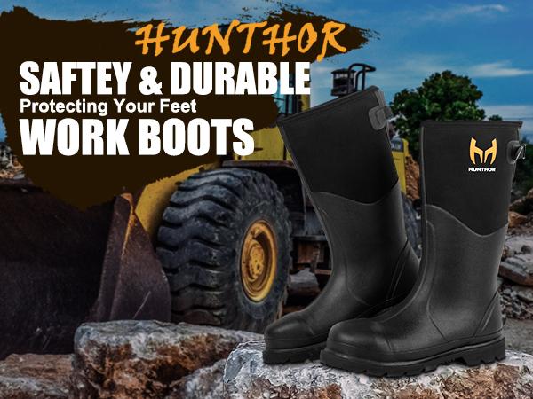 Rubber Work Boots, Puncture-Proof with Steel Toe & Shank, Waterproof Insulated 6mm Neoprene Hunting Boots for Farming, Construction, Gardening, Fishing, Outdoor Work Rubber Work Boots, Puncture-Proof with Steel Toe & Shank, Waterproof Insulated 6mm Neoprene Hunting Boots for Farming, Construction, Gardening, Fishing, Outdoor Work