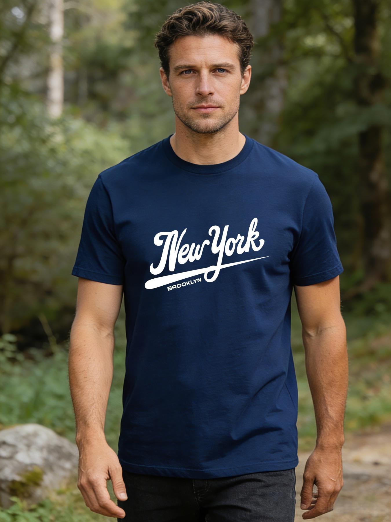 Men's T-shirt with New York Brooklyn print short-sleeved casual street fashion, a versatile top for summer daily wear