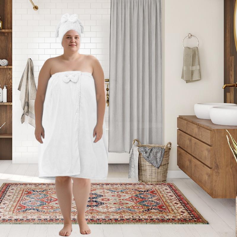 Bath Skirt & Shower Cap Set, 2 Counts/set Soft Comfortable Bath Skirt & Shower Cap, Bathroom Reusable Polyester Towel Set, Essential Bath Accessories for Home and Travel