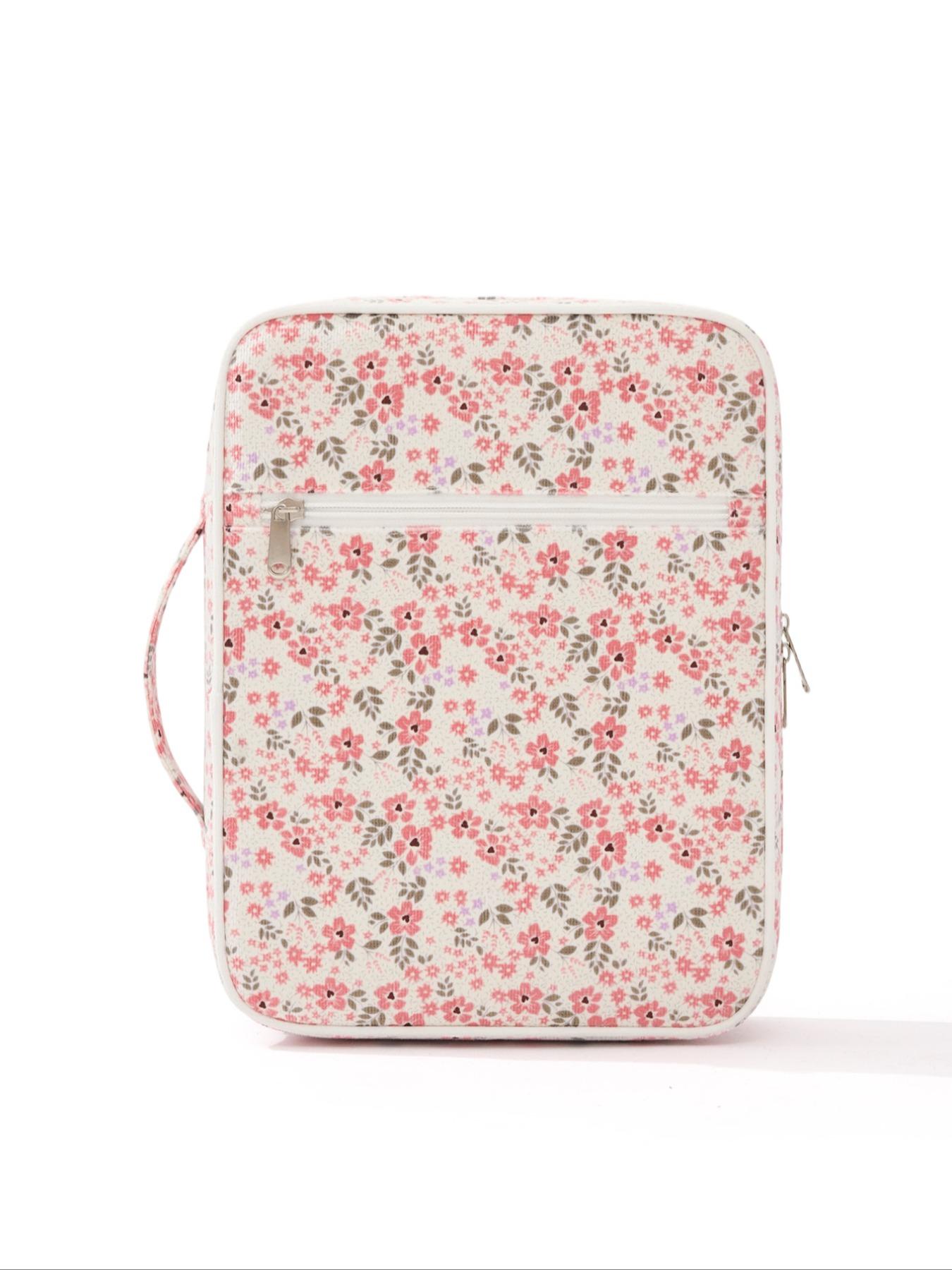 1pc Large Size Women's Bible Cover, Quilted Cute Bow Pattern Bible Case, Spacious Portable Dust-Proof Book Sleeve, Floral Pattern Bible Storage Bag, With Quilted Handle, Zipper Pocket, Essential For Bible Study, Teacher's Day Gift, Back To School Gift, Cu