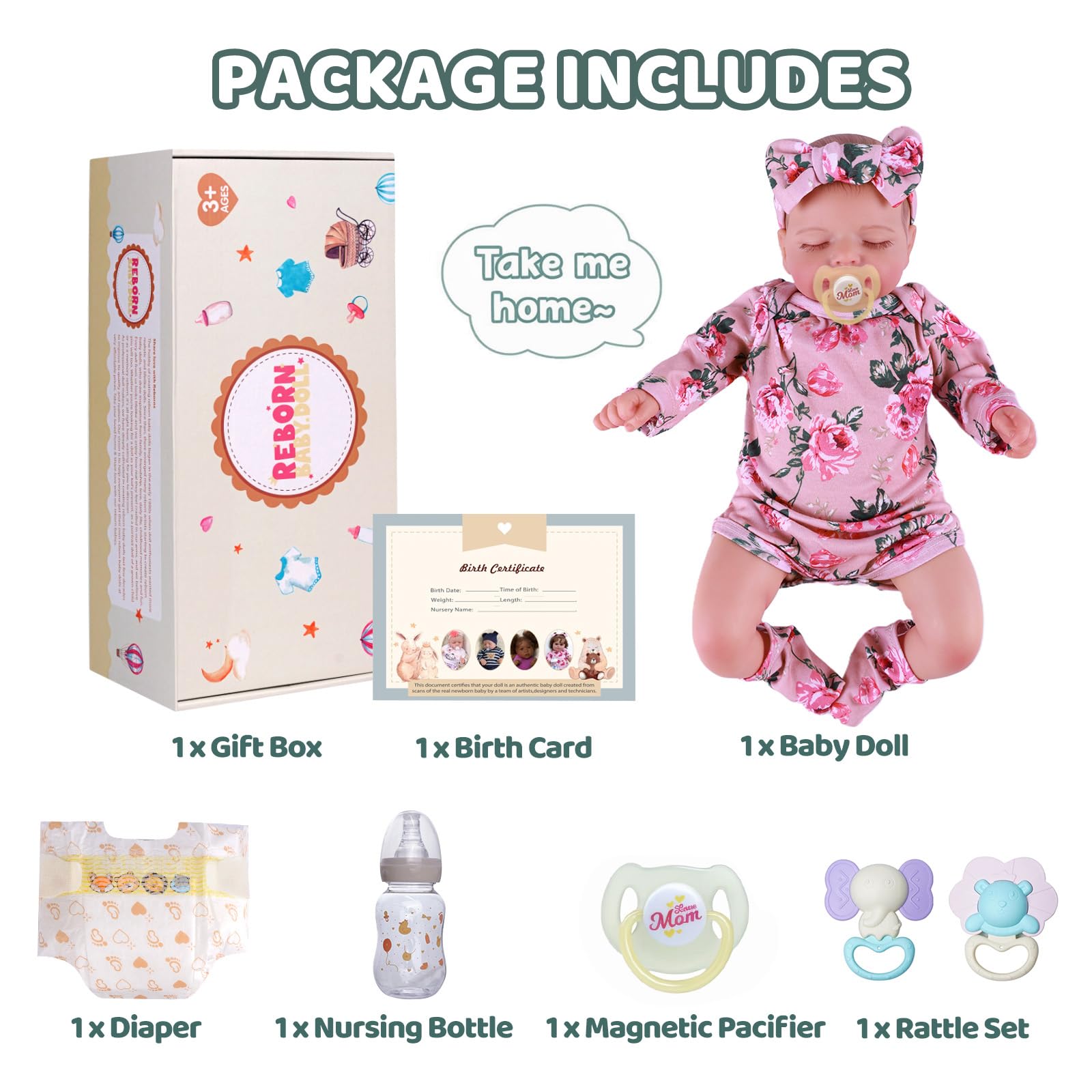 BABESIDE Reborn Baby Dolls - 17/20 Inch Cute Soft Vinyl Realistic Baby Doll Girl Poseable Smiling Real Life Rebornbabydoll with Complete Accessories for 3+ Years Old Gifts