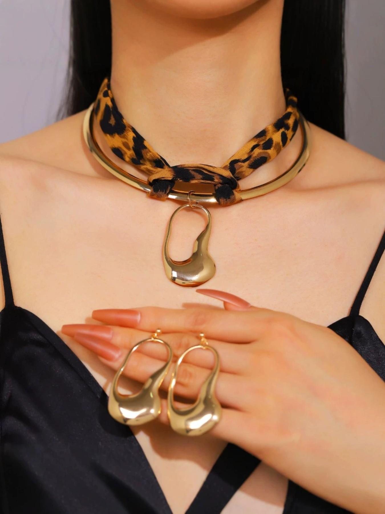 Irregular Metal Lava Earrings Necklace, Vintage Bold Style, 18k Gold Plated, Geometric Design, Fashion Blogger Accessory, Beach Vacation Jewelry