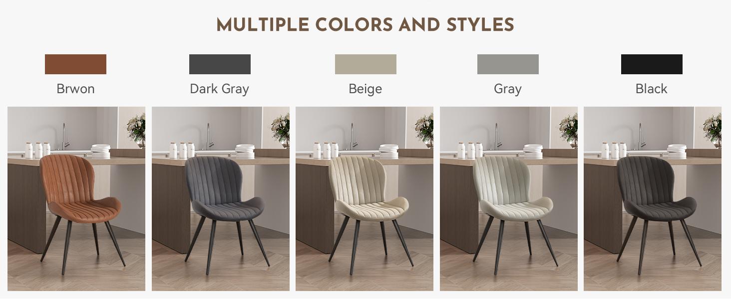 Dining Chairs, Modern Dining Room Chairs Comfy Backrest Thick Upholstered Kitchen Chairs 19IN Height with Metal Legs Dark Grey