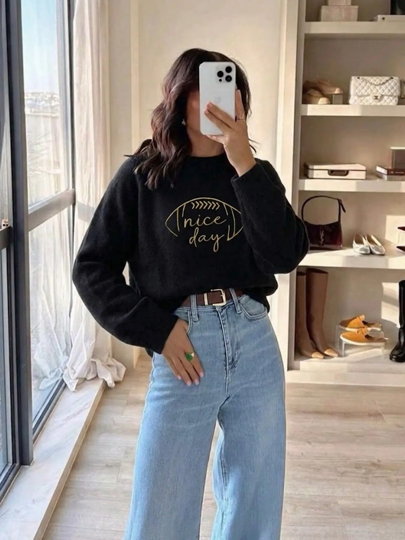 British Casual Rugby Embroidered Knit Pullover, Round Neck Drop Shoulder Loose Long Sleeve Letter Top, Fall Winter Fashion Sweater