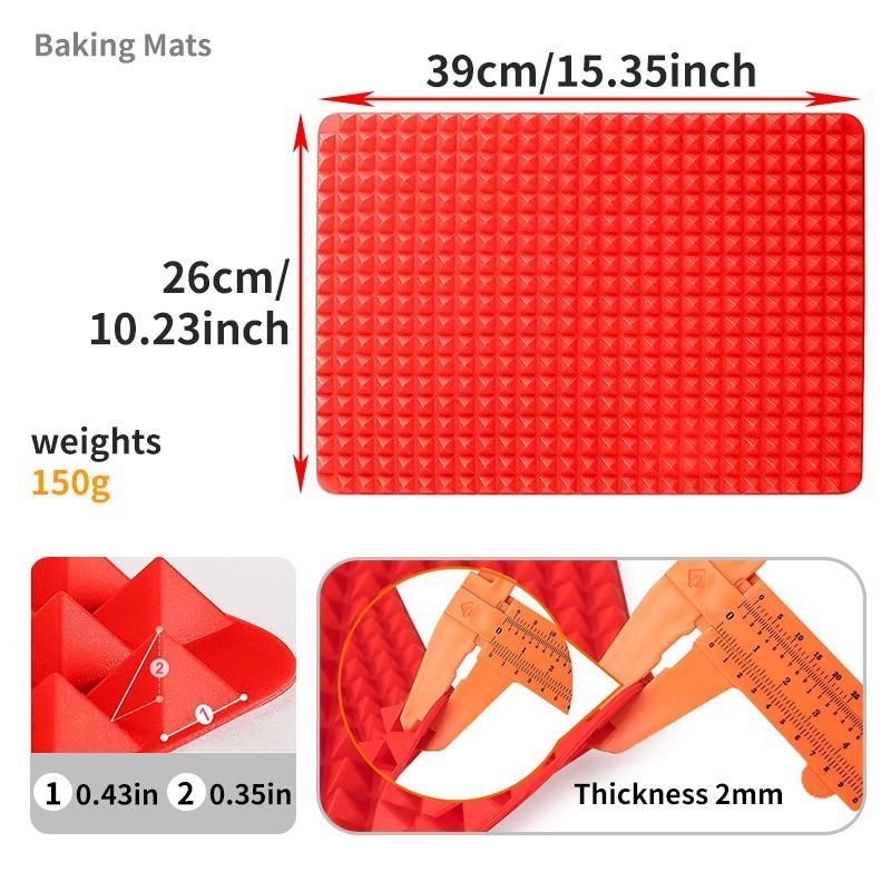 2 Pieces Silicone Baking Mat Red Pyramid Non Stick Bacon Microwave Tray Pastry Mat Red Barbecue Mat Baking Supplies Oven Liner - 40.64 x 27.94 cm Kitchen Counter Silicone Mat