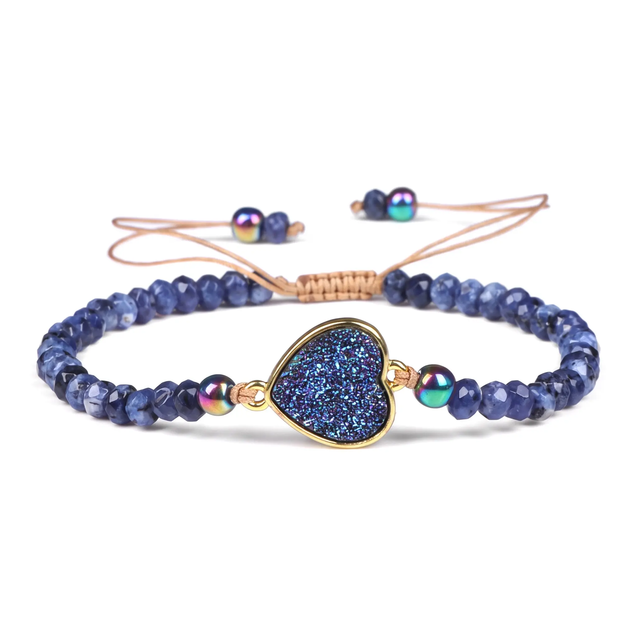 Druzy Heart Crystal Bracelet Healing Stone Beaded Jewelry Boho Aesthetic Spiritual Accessories Friendship Gift Stackable Wrist Finds