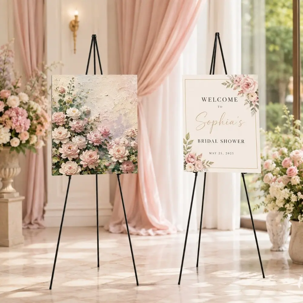66.14in Adjustable Iron Easel Stand - Black & White Options, Foldable Minimalist Tripod Holder with Stable Rubber Feet, Portable Floor Stand for Wedding Welcome Signs, Exhibition Displays