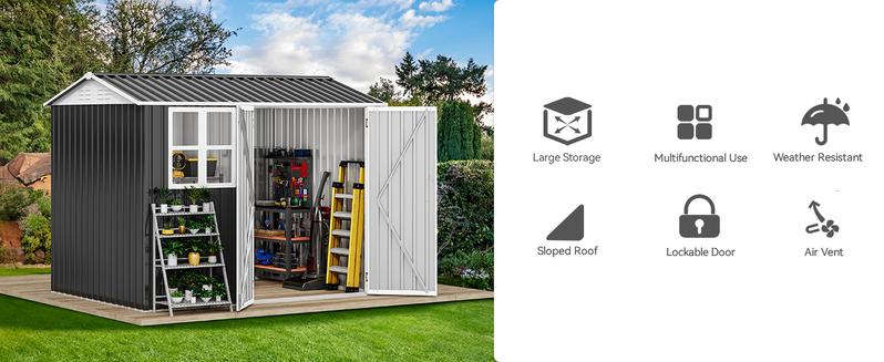 Yitahome 8x6FT Large Tool Storage Shed with Window, Lockable Doors, and Sloped Roof, Oversized Steel Outdoor Storage Shed for Garden, Patio, Garage, Backyard, Lawn, Gray White Yitahome 8x6FT Large Tool Storage Shed with Window, Lockable Doors, and Sloped Roof, Oversized Steel Outdoor Storage Shed for Garden, Patio, Garage, Backyard, Lawn, Gray White