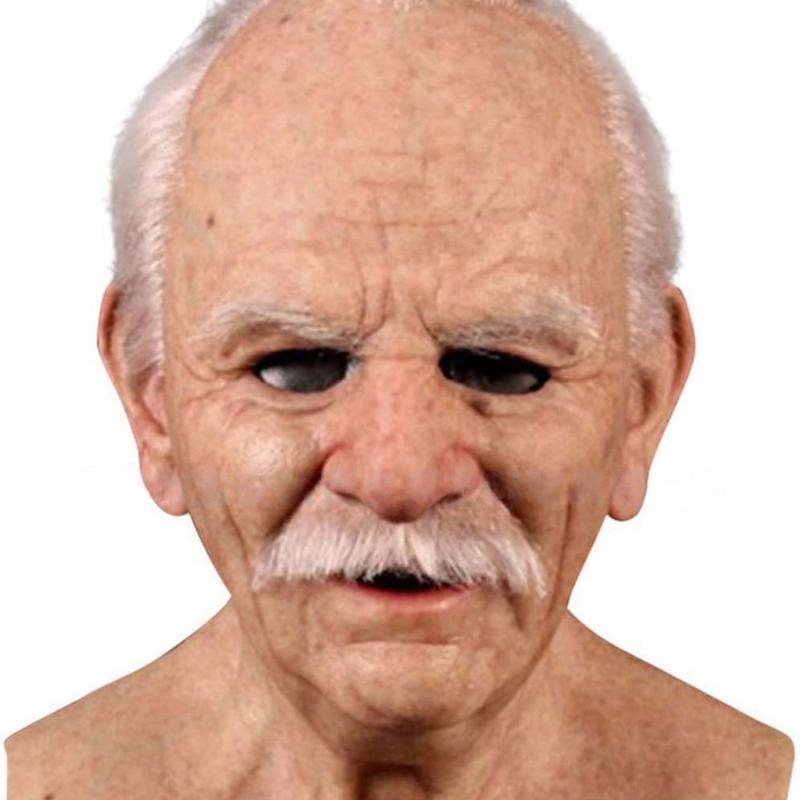 Old Man Head Mask Costume Accessory, Realistic Silicone Old Lady Face Mask for Halloween Party, Prank, Parade, Cosplay, Latex Mask