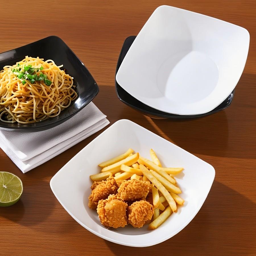 6-Piece Large Plastic Square Footed Bowls Set, Party Salad Bowl, Stackable Lightweight Kitchenware, Microwave & Dishwasher Safe