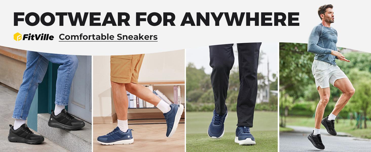 FitVille Men's Walking Shoes Wide Width Lightweight Comfortable Sneakers Max Cushioning Shoes for Plantar Fasciitis Relief FitVille Men's Walking Shoes Wide Width Lightweight Comfortable Sneakers Max Cushioning Shoes for Plantar Fasciitis Relief