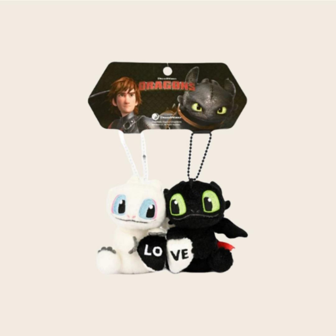Authentic Collaboration Global Dragon Trainer Toothless Bag Charm,Toothless Love Magnet Hanging Decoration,  Valentine's Day Gift, Couple Keychain.One pair (black + white)