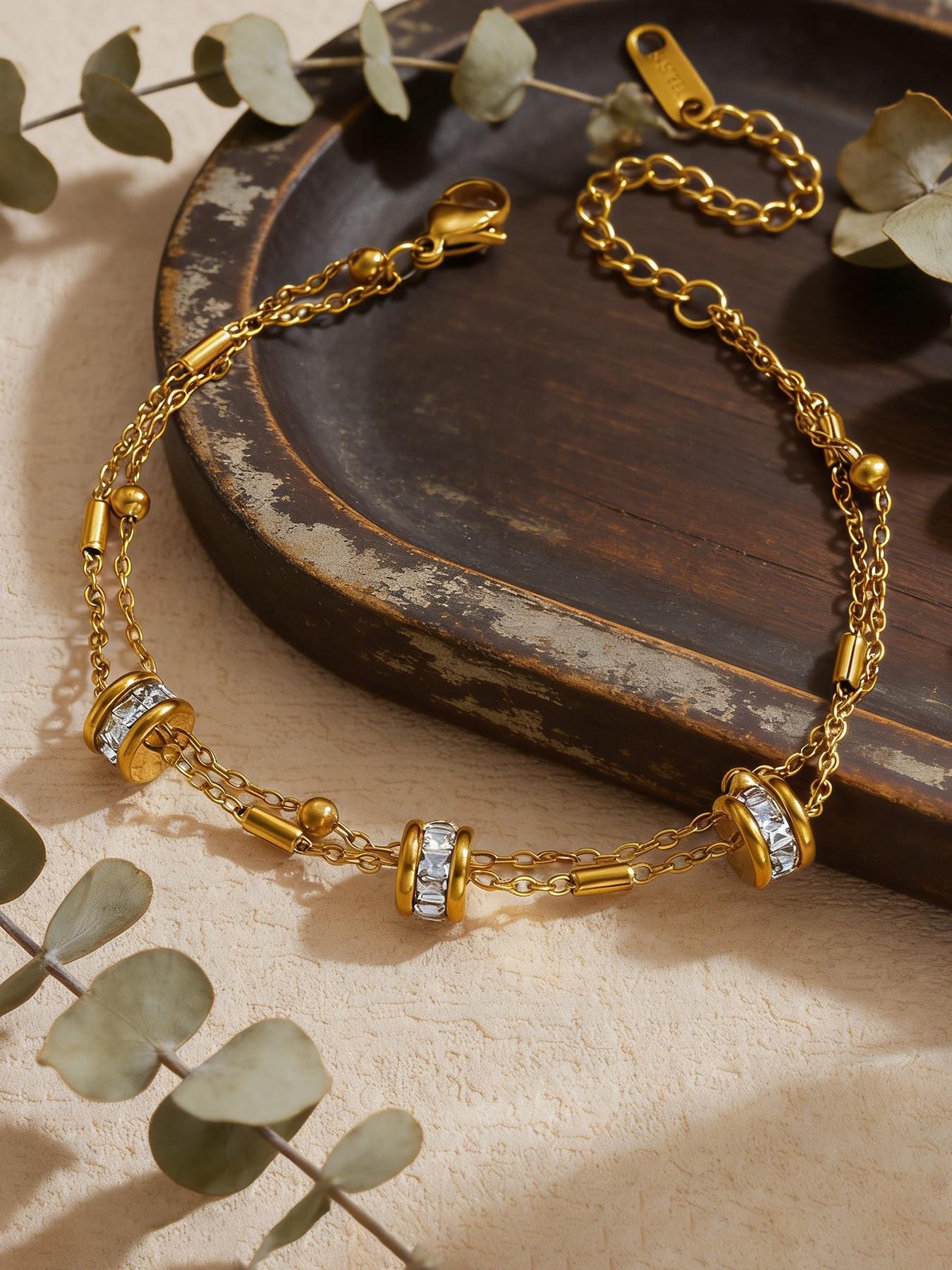 1Pcs Stainless Steel Synthetic Zircon Chain Bracelet For Women Gold Color Waterproof Simple Fashion Hand Chain Jewelry Daily Layering