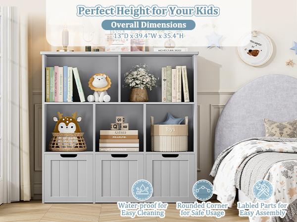 FOTOSOK Toy Storage Organizer with 3 Movable Drawers, Toy Organizer with Hidden Wheels and 5 Open Cubbies, Multifunctional Floor Storage Chest for Playroom