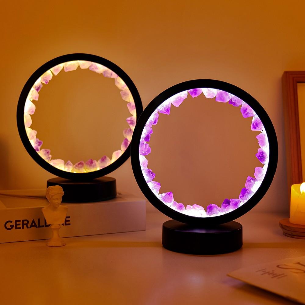 Rechargeable Amethyst Quartz Lamp, Soothing LED Night Light, Elegant Bedside & Desk Decor, Energy-Saving, Versatile Accent for Bedrooms
