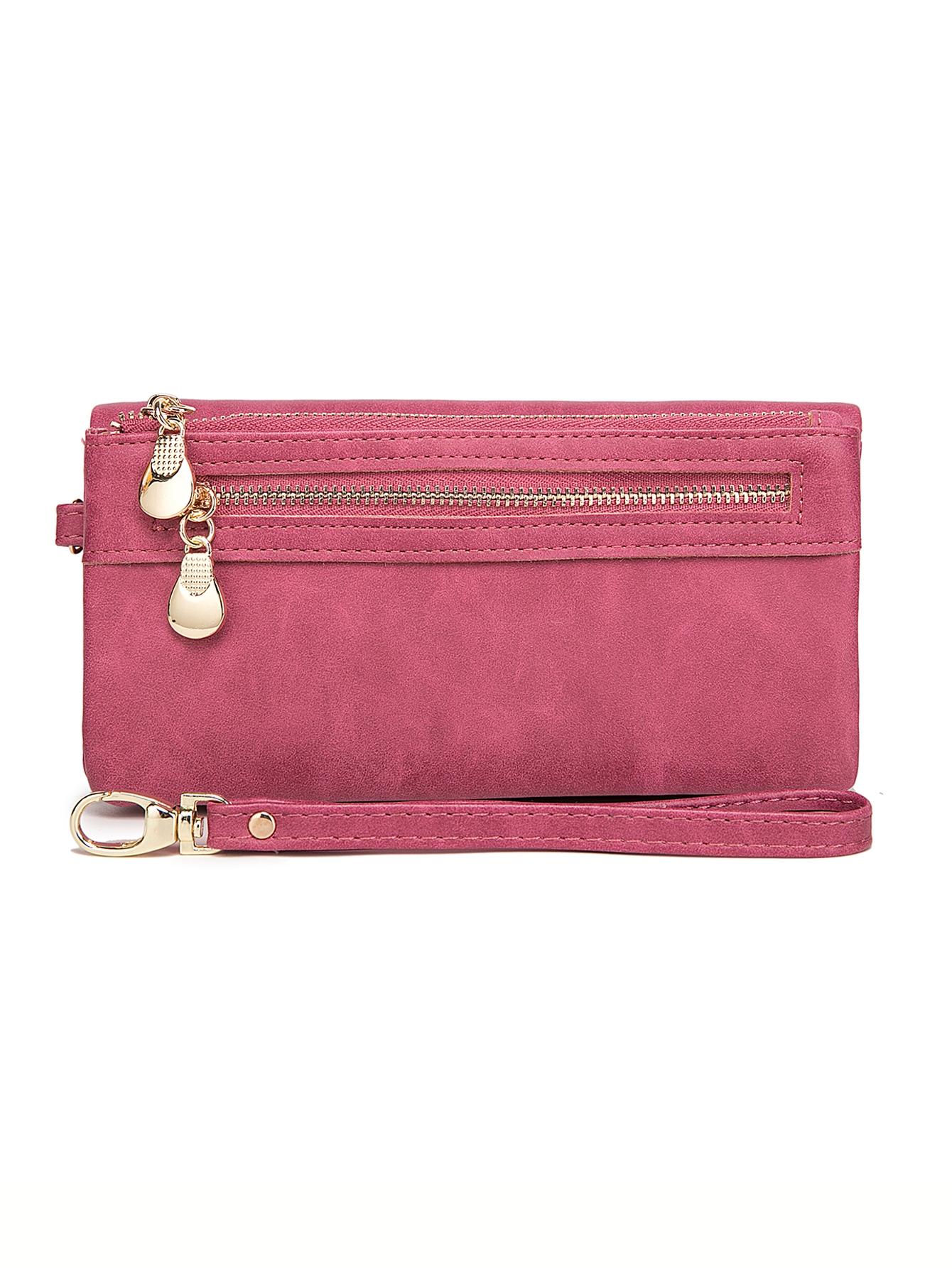 Handbag Vintage Frosted Double Zipper Folding Multi-Card Large Capacity Ladies Mobile Wallet Multi-Functional Wrist Strap Ladies Daily Travel Storage Bag With Fashion Boutique Ladies Wallet Business Casual For Women Wallet, Fashionable Versatile Purse