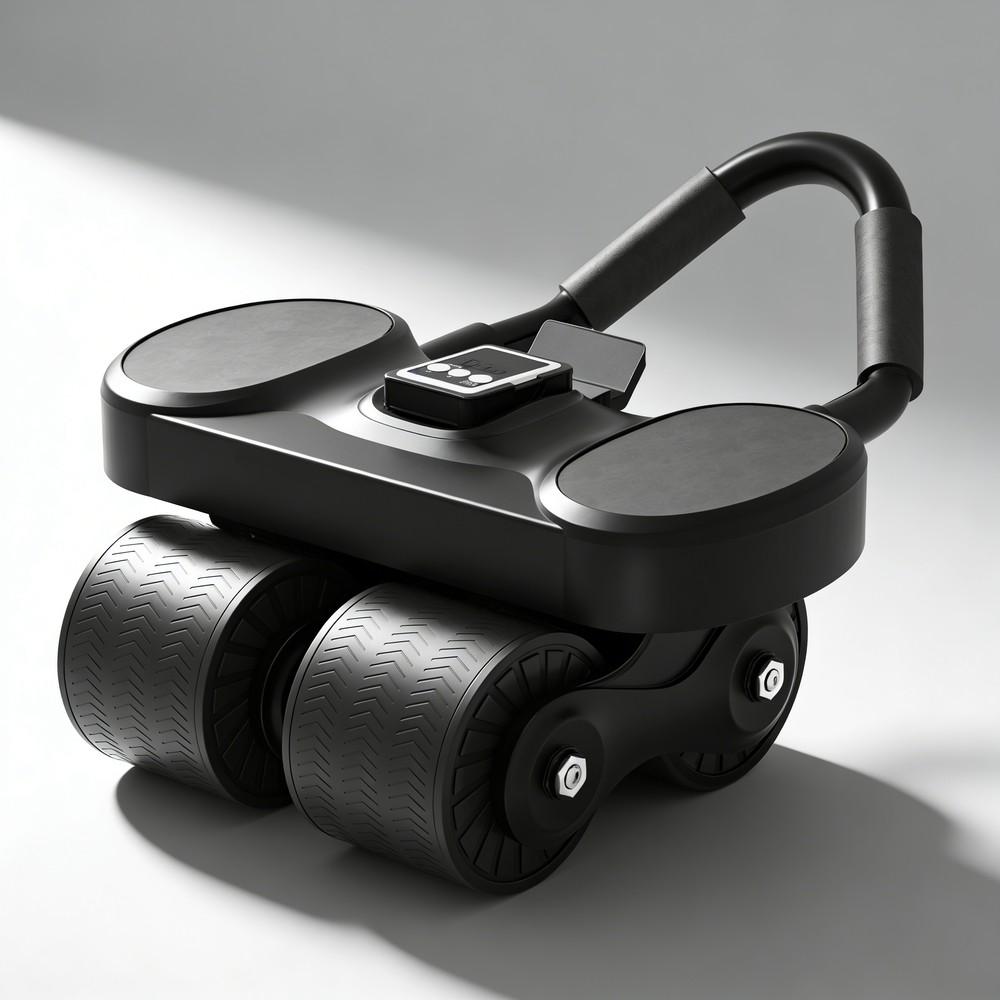 Professional 2026 New 4 Wheel Ab Wheel Roller with Thick Knee Protection Mat & Countdown Timer, Automatic Rebound Abdominal Trainer with Elbow Support, Home Fitness Abs Exercise Equipment for Men Women