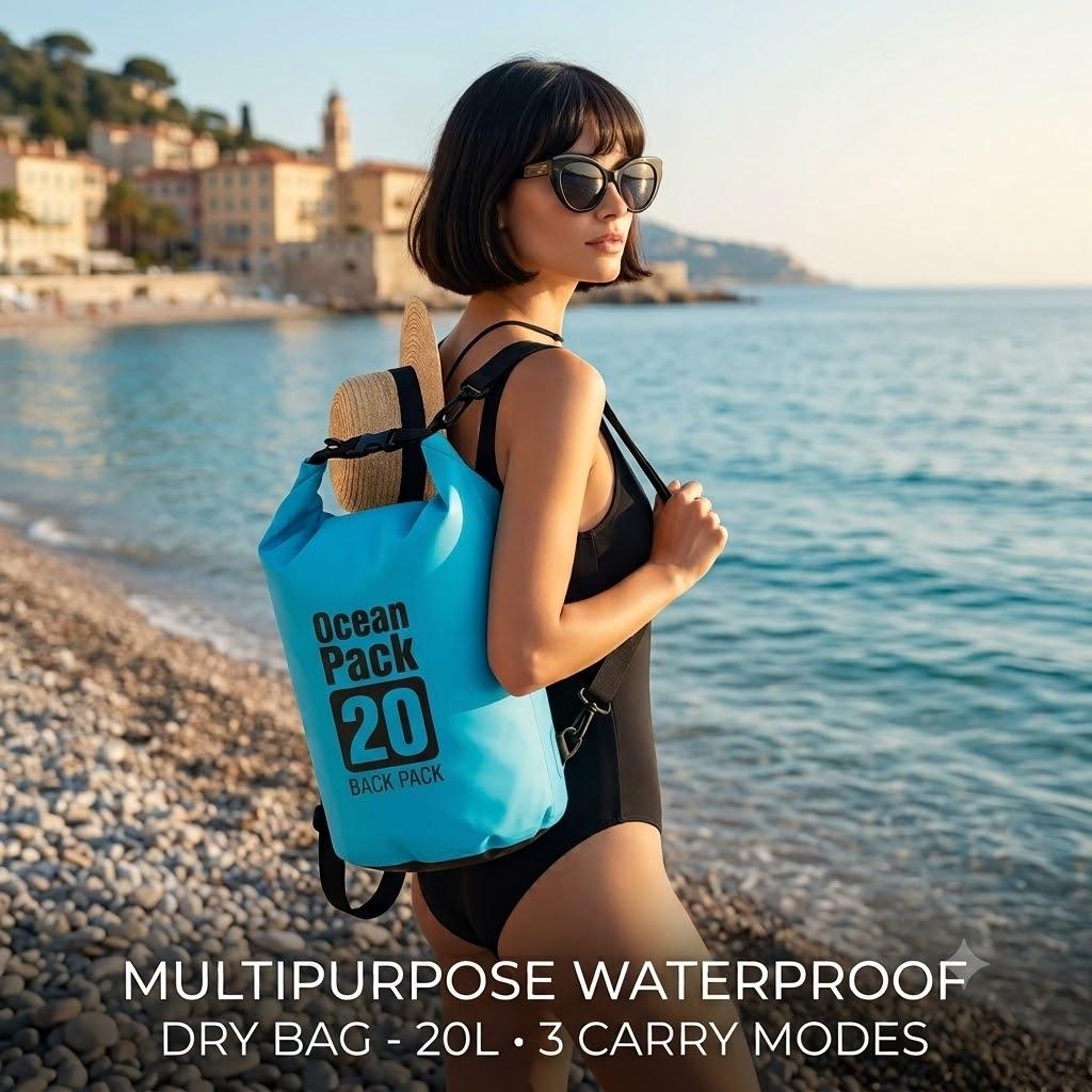 Waterproof Dry Bag 20L, Roll Top Dry Storage Backpack for Kayaking & Boating, Boating Accessory, Lightweight Submersible Sack for Swimming Beach Camping