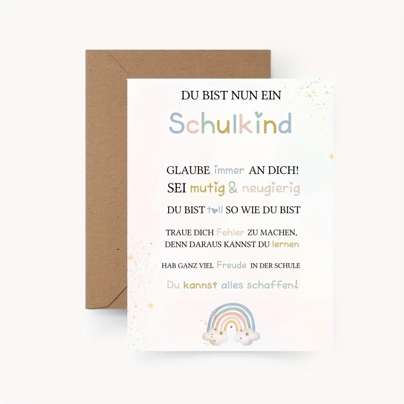 5 German School Start Cards, Encouraging Gift for Kids, Rainbow Design Motivational Quotes, Perfect First Day of School Souvenir