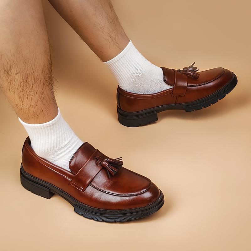 Men's Tassel Slip-On Loafers Comfort Wide Round Toe Non Slip Lug Sole Slip On Dress Shoes Business Office Casual Shoes Footwear Flat Flatform Formal Boy Slipon campingessentials,shoes for back to school,back to school shoes