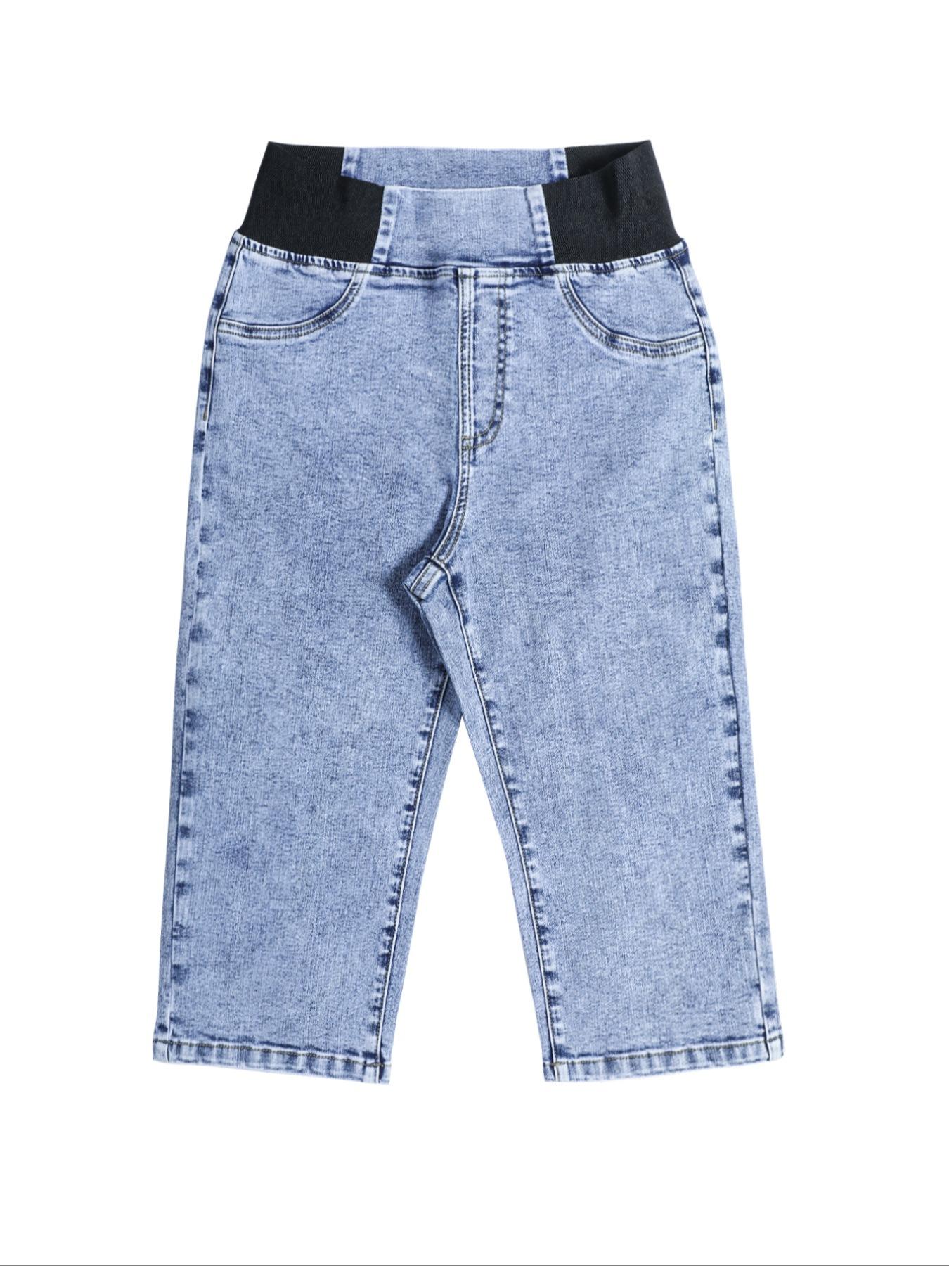 GILIPUR Women's Slim-Fit Solid Color Mid-Rise Stretch Denim Capri Pants, Elastic Waistband Skinny Jeans, Casual Comfortable Pull-On Summer Trousers for Outdoor & Daily Wear