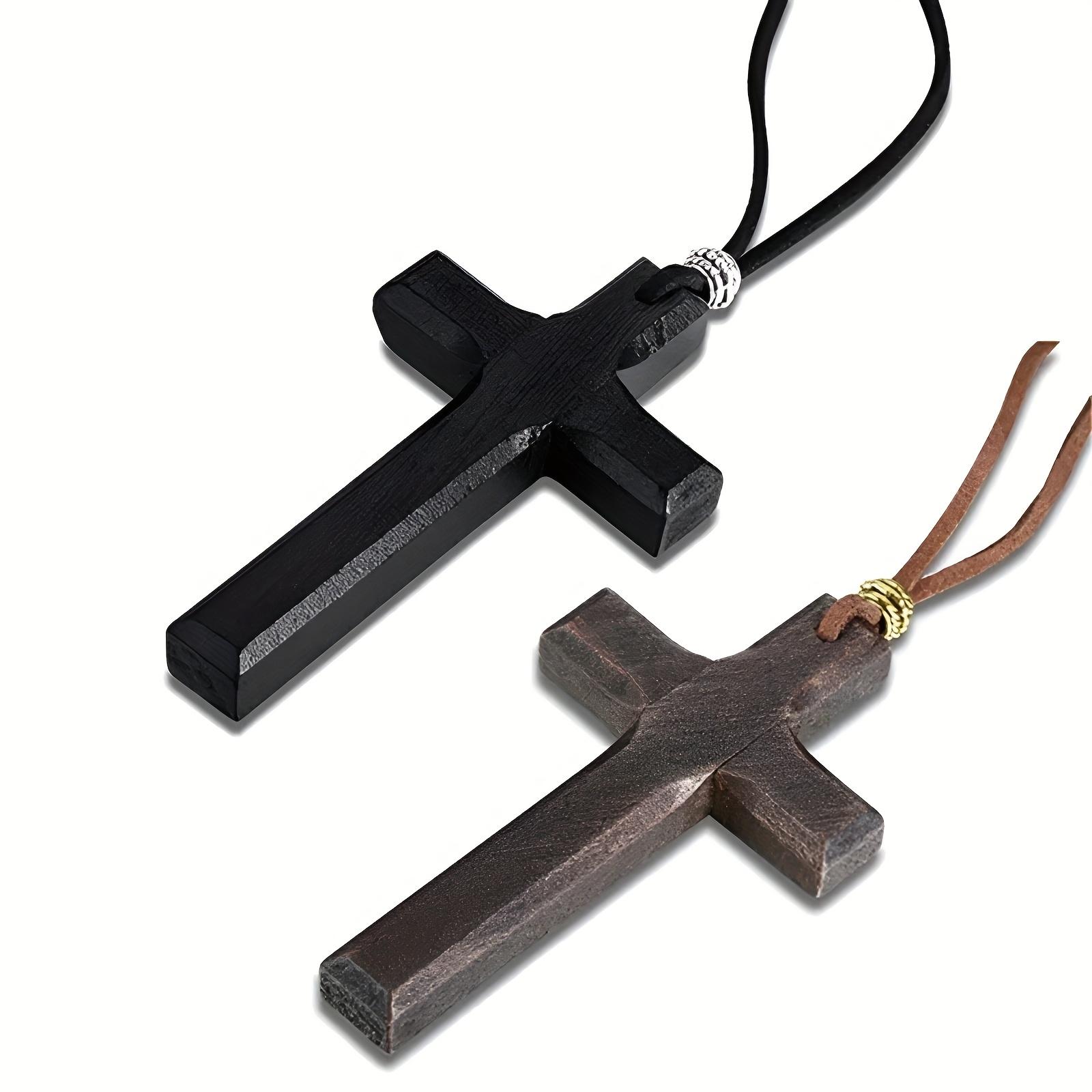 Unisex Wear 2-Pack Minimalist Wooden Cross Necklaces - Handmade Religious Jewelry with Cross Shape, Letter Motif - Everyday Gift Set