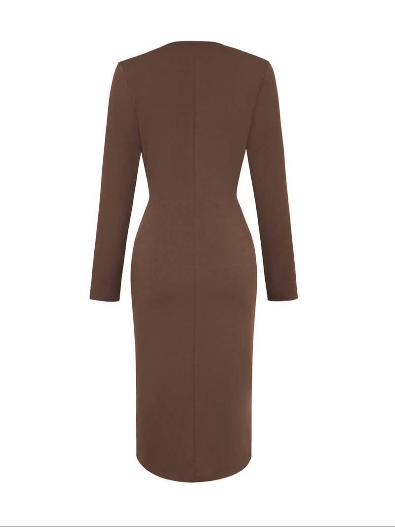 Women's V Neck High-End Elegant Midi Dress, Dignified & Sophisticated for Spring & Autumn, Figur-Flattering & Leg-Lengthening Dress