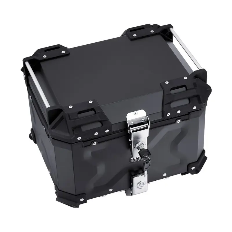 VEVOR Universal Fit Aluminum Alloy Motorcycle Top Case, 45L Waterproof Lockable Tail Storage Box with Leather Lining, Detachable Back Cushion, Compatible with 99% of Motorcycle Frames