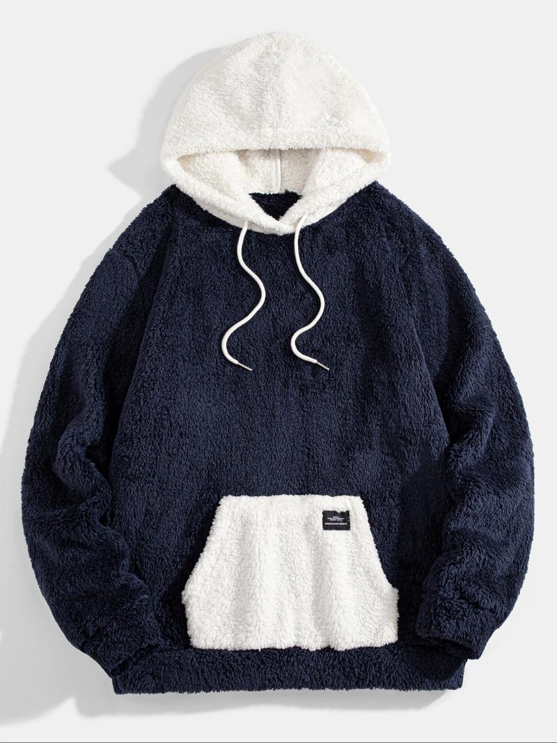 Men's Hooded Sweatshirt with Colorblock Fleece Lining, Pocket Design, Casual Sportswear, Comfortable Daily Wear
