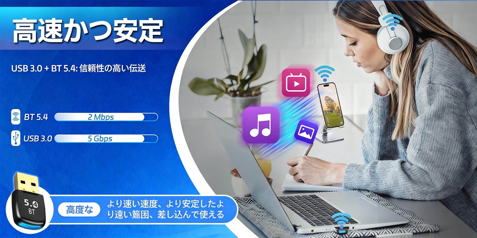 Bluetooth 5.4 Adapter USB 3.0 Mini Dongle for Desktop Laptop 20M/65FT Extended Range Bluetooth Receiver with Fast Speed Low Latency Seamless Connection Works with Windows 7/8.1/10/11 Connects Keyboard Mouse Headphone Speaker Tablet TV Ideal for Home Gamin