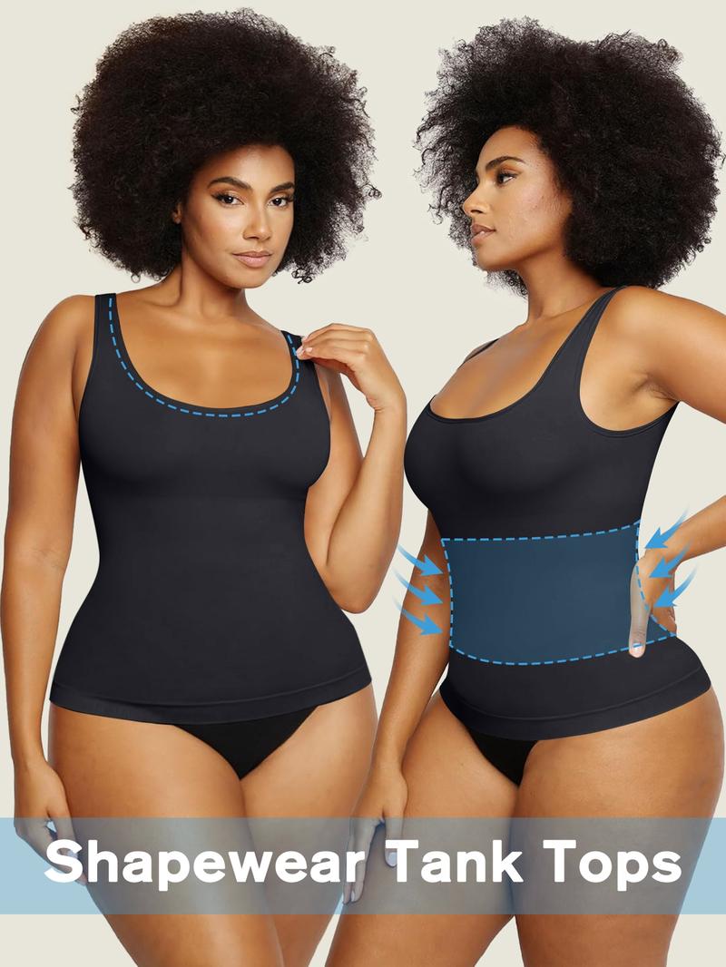 Women's Scoop Neck Shapewear Tank Top, Tummy Control Seamless Sleeveless Solid Color Shapewear Top, Ladies Shapewear for All Seasons