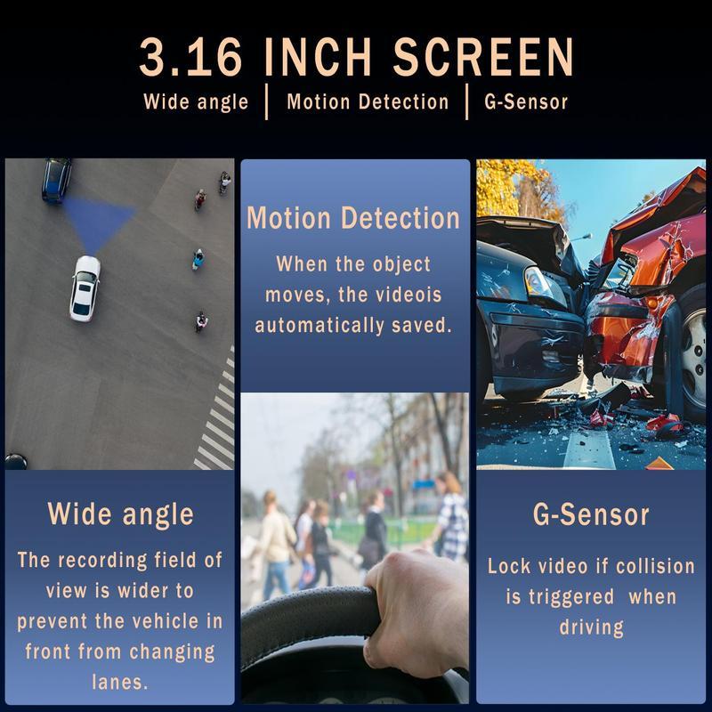3.16 Inch Screen Car Dashboard Camera, 1 Count 1080P HD Night Vision Loop Recording DVR, G- sensor Dash Camera for Car, Truck, Suv, Motorcycle