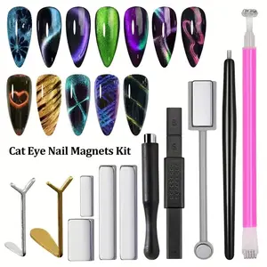 11pcs manicure multifunctional cat eye shape nail magnet set, nail polish/ gel cat eye design magnet supplies,3D Magnetic Nail Art Tool for Cat Eye Gel Polish easily create cat eye French shape, manicure salon essential nail supplies