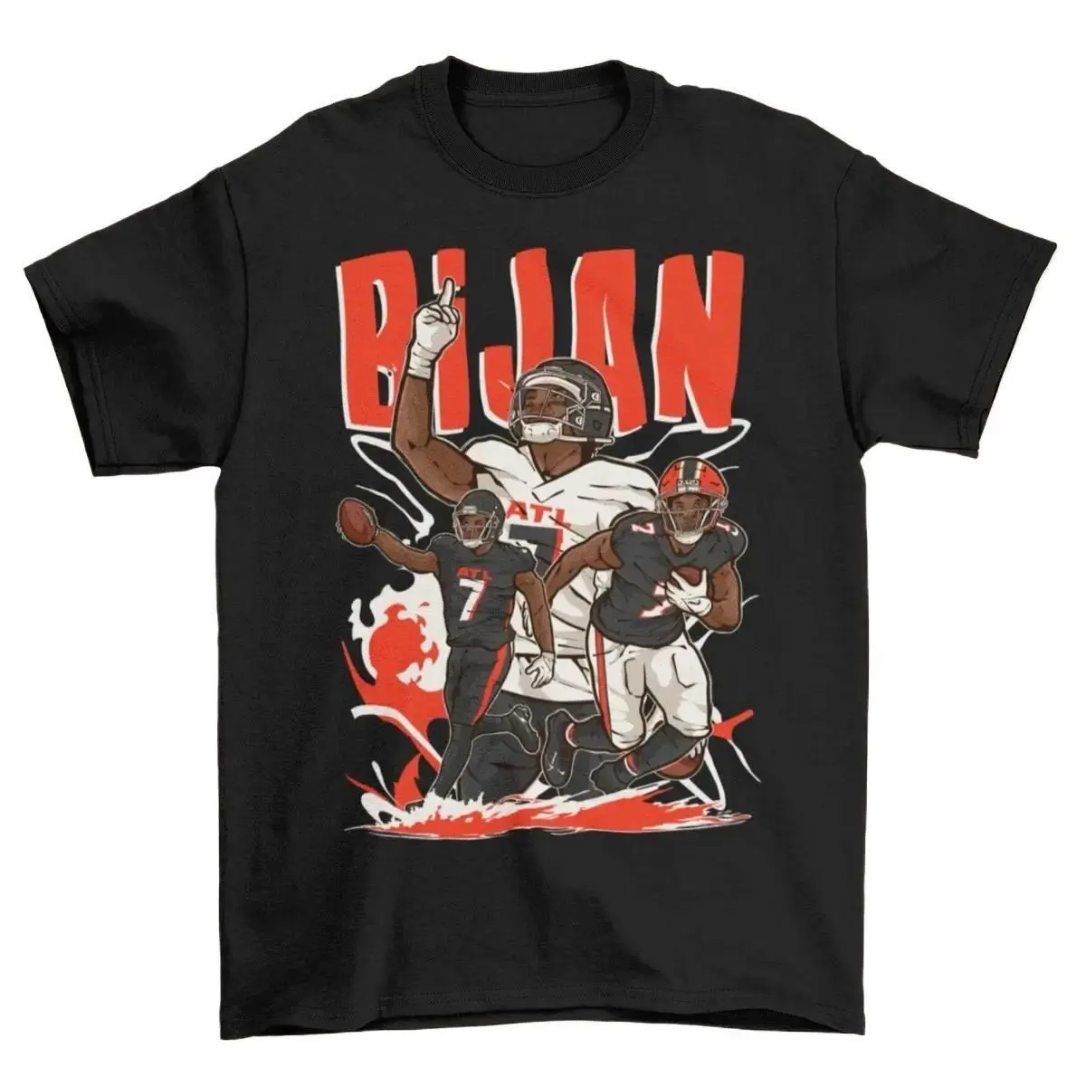 [Sale Up To 50%] Unisex Bijan Robinson Cartoon Style Atlanta Football T-Shirt - Men’s Adult Sizes, 100% cotton tee, unisex style