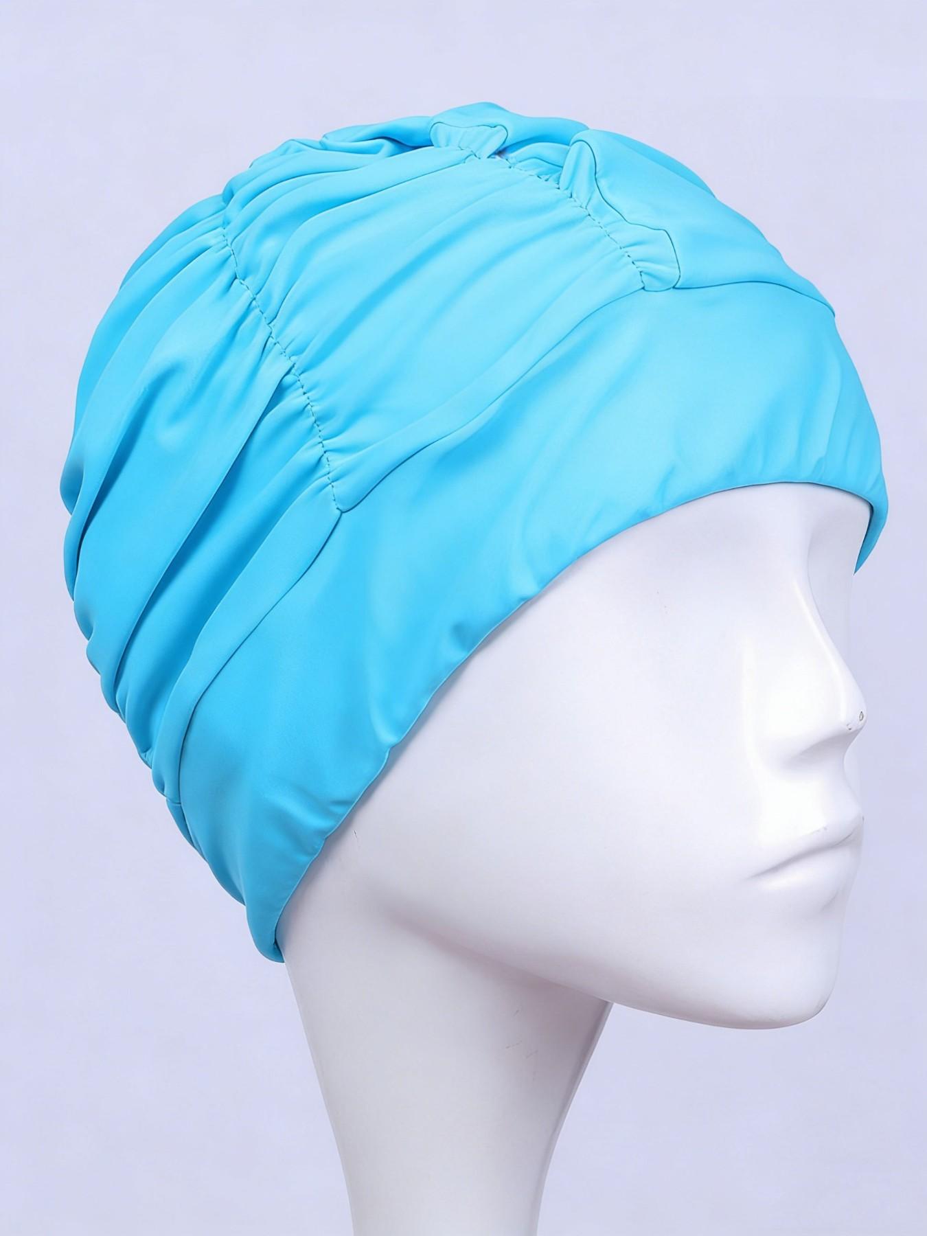 Comfortable Non-Pressing Large Size Long Hair Wrinkle Swim Cap, Solid Color Fabric Swim Cap for Women, Nylon Material Swim Hat