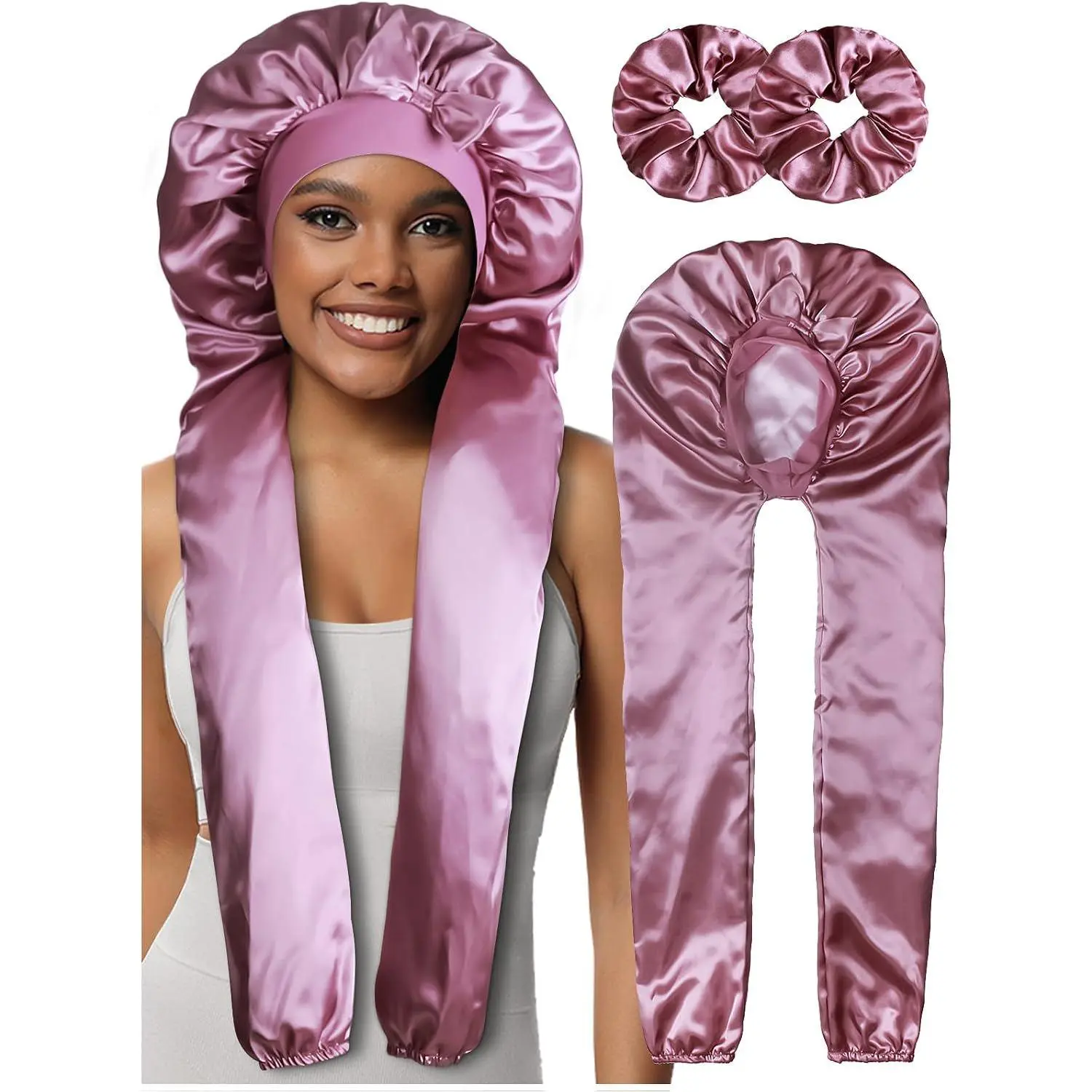 1+2 Satin Pantyhose Bonnet for Braids, Long Hair Bonnet for Women Sleeping