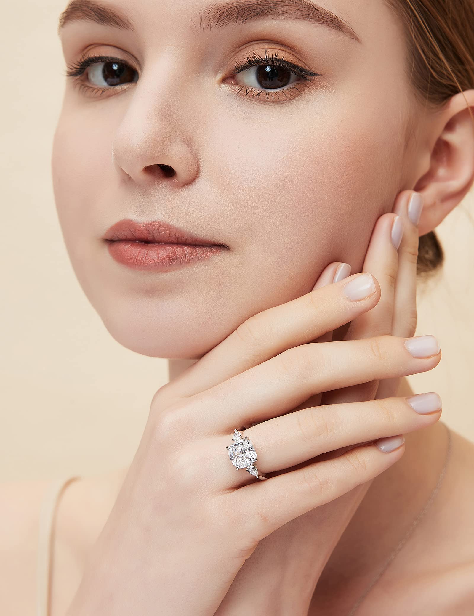 EAMTI 3.5CT 925 Sterling Silver Engagement Rings 3-Stone Cushion Cut Cubic Zirconia CZ Wedding Promise Rings for Her Wedding Bands for Women