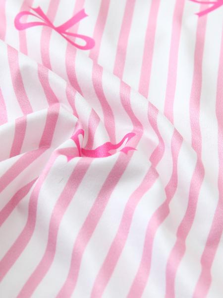 【Valentine Pajamas】Two-Piece Set Women's All Over Bow Print Button Front Shirt & Pants Pyjama, Casual Comfy Long Sleeve Lapel Neck Top & Trousers PJ Set, Women's Sleepwear for Spring & Fall