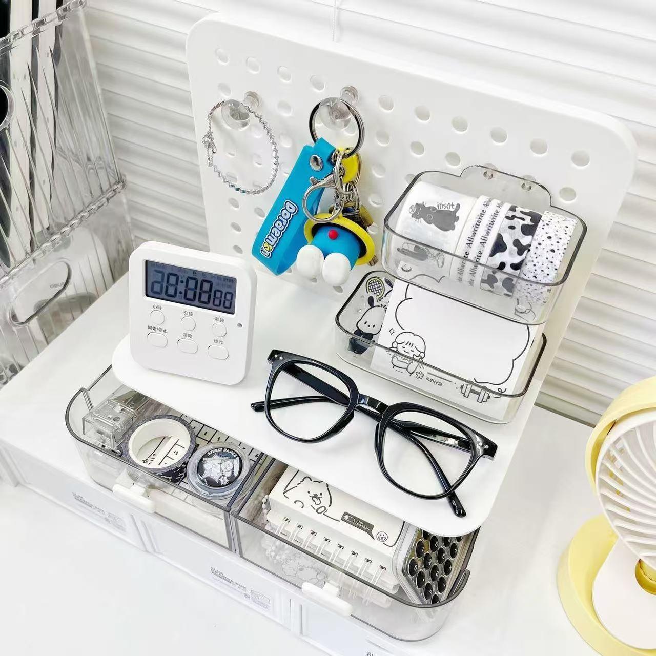 Multifunctional Three-In-One Desktop Organizer, Drawer-Style Storage Shelf, Office Desk Workspace, Wall-Mounted Design