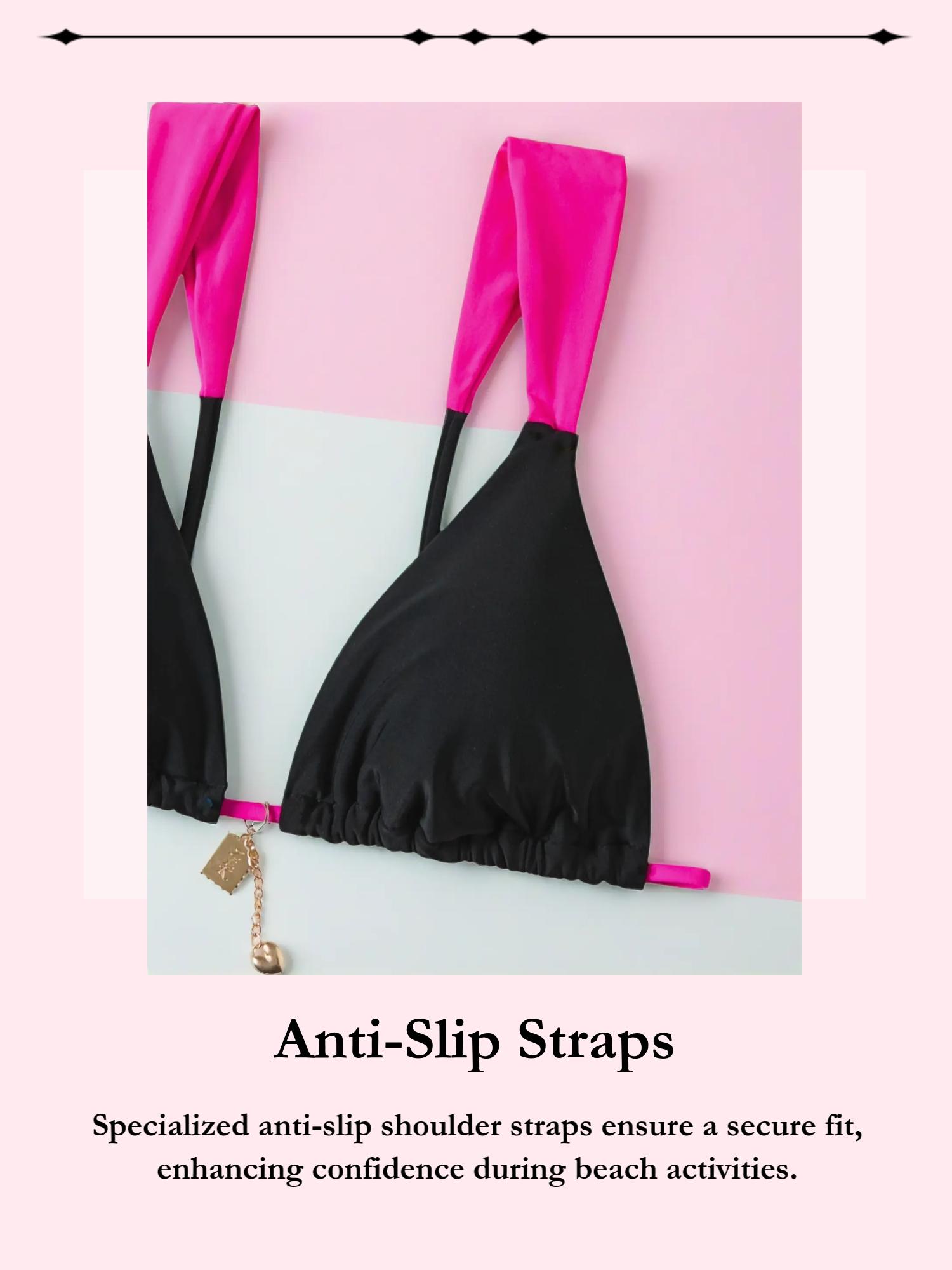 New color-block anti-slip strap bikini set, beach vacation style bikini, Colorblock bikini set