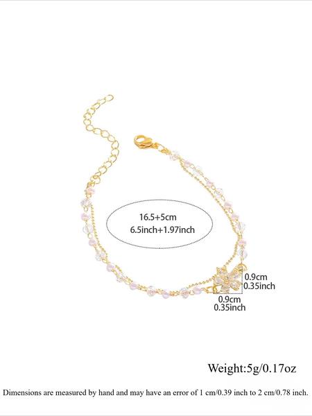 Women's Elegant Faux Pearl & Artificial Crystal Decorated Flower Design Layered Bracelet, Exquisite Trendy Bracelet, Fashionable Jewelry for Women As Gift