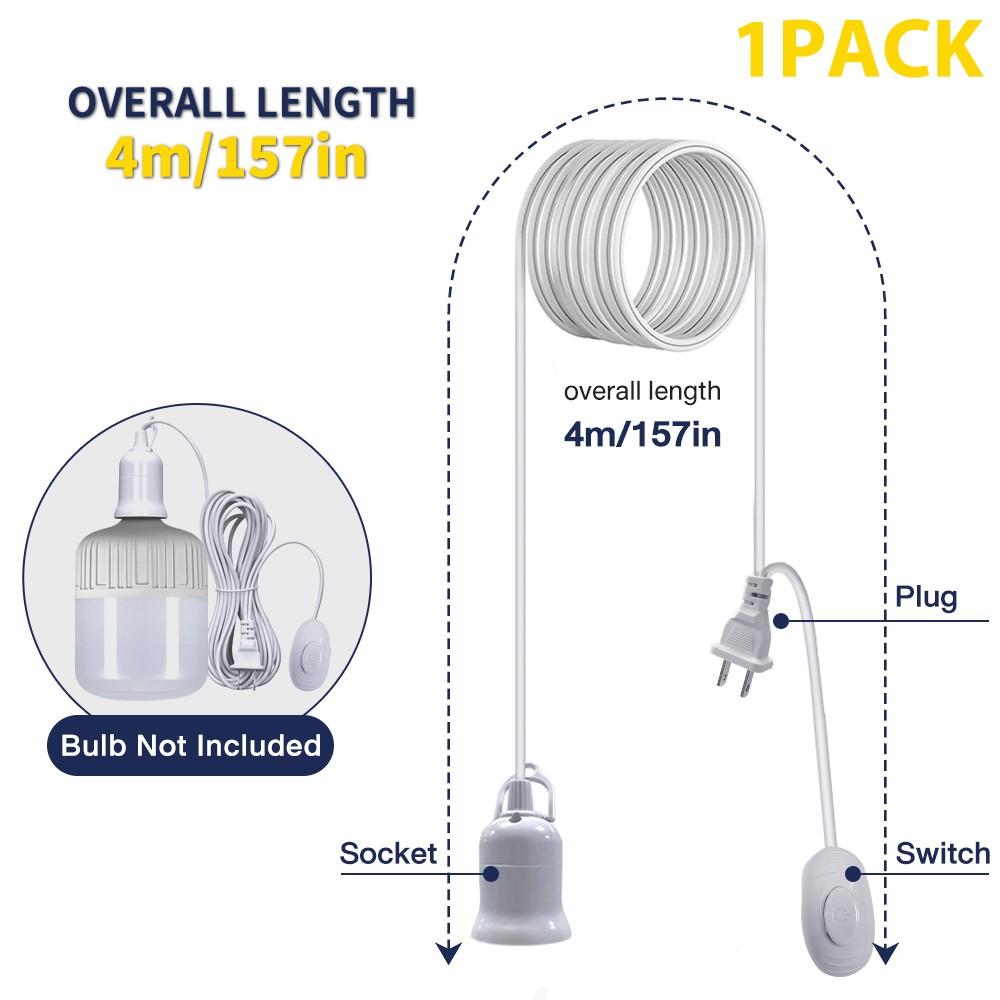 Kasotile Pendant Light Extension Cord, E26 Lamp Base, On/Off Switch Near Polarized Plug, 13ft White, 1/2 Pack, Bulb Not Included