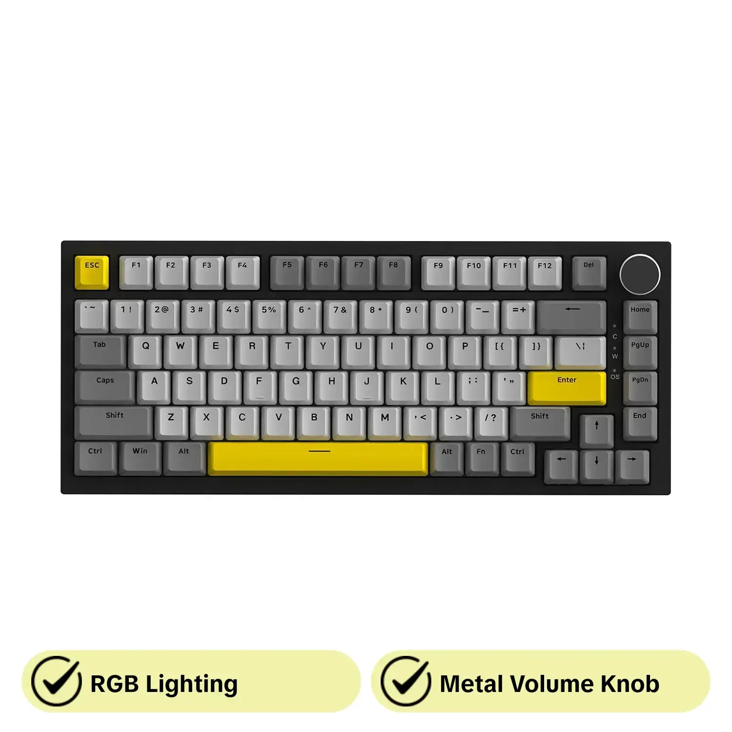 Blackjade Ak820 Wired Gaming Mechanical Keyboard, Multi-Switches, RGB Lighting, Metal Volume Knob, 82-Key Office Keyboard, USB PD Charging