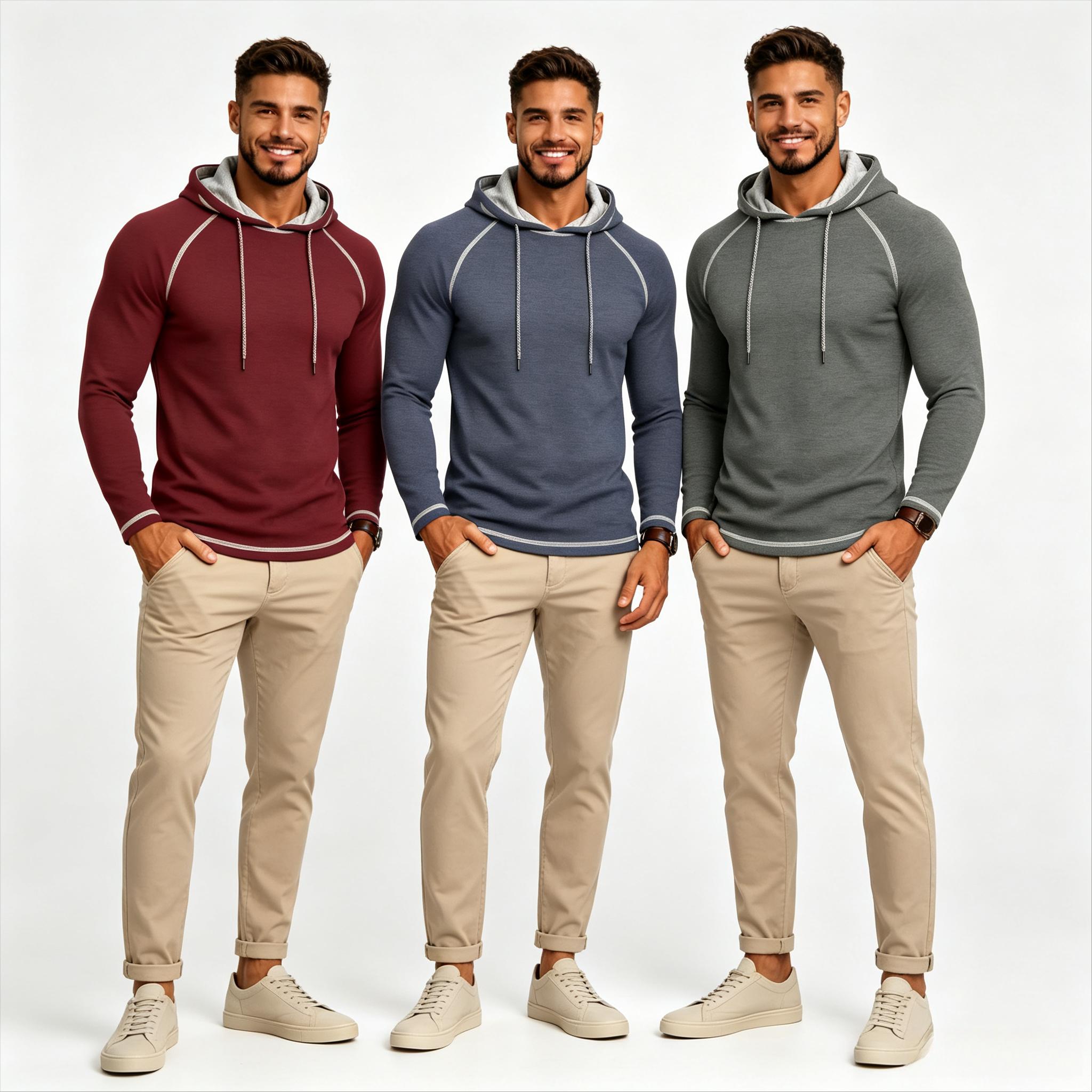 Men's Casual Pullover Hoodies - 2/3 Pack Menswear Sweatshirts, Plain Long-Sleeve Relaxed Cut Polyester Blend Tops with Hood Detail for Casual Wear, Simple Look Daily Use