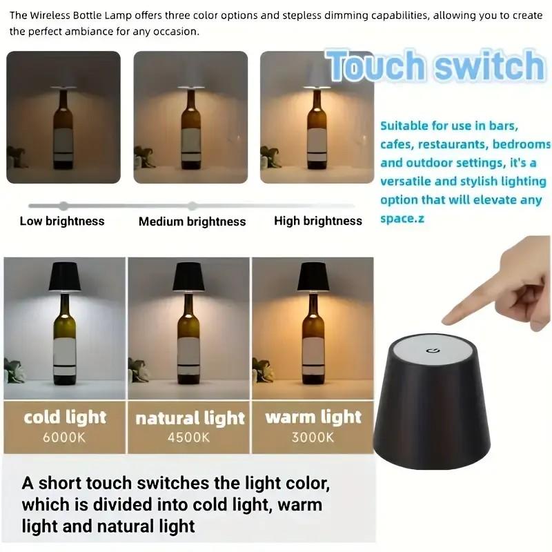 Wireless Wine Bottle Light with Adjustable Brightness,LED Lamp for Bedroom Dining Bar, USB Rechargeable Battery Powered, Customizable Led Lights