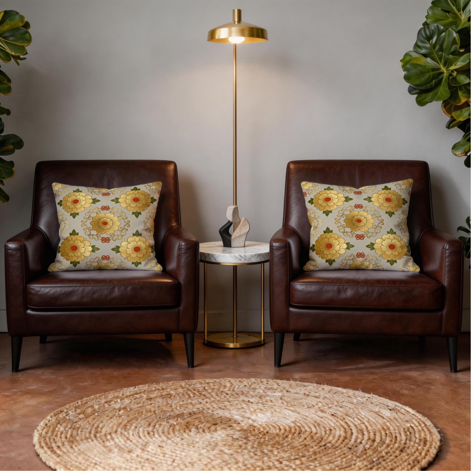 1 Pack 18×18 Inch Vintage Floral Pattern Throw Pillow, Classic Asian Style Decorative Accent Pillow, HD Digital Print Non-Fading Soft Decorative Cushion with Invisible Zipper for Couch, Sofa, Bed, Living Room and Bedroom