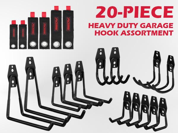 20 Pack Heavy Duty Garage Storage Hooks with Extension Cord Organizer, Solid Steel Wall Mount Hook Set with Anti-Slip Coating Utility J Hooks for Ladders,Bikes,Ropes,Broom,Garden,Yard and Power Tools