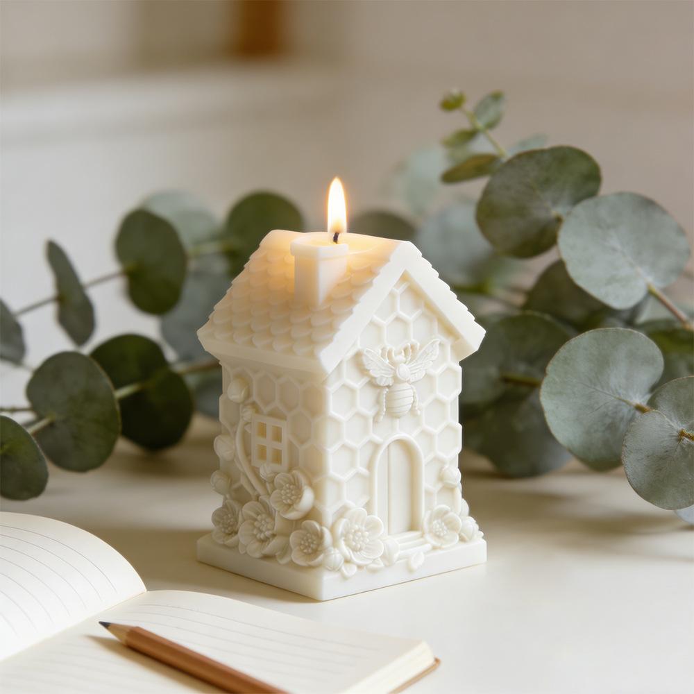 Honeycomb Small House Embossed Flower Candle Mold DIY Honeycomb Hut Shape Multifunctional Aromatherapy Plaster Epoxy Soap Mold Easy To Release Creative Handmade Ornaments