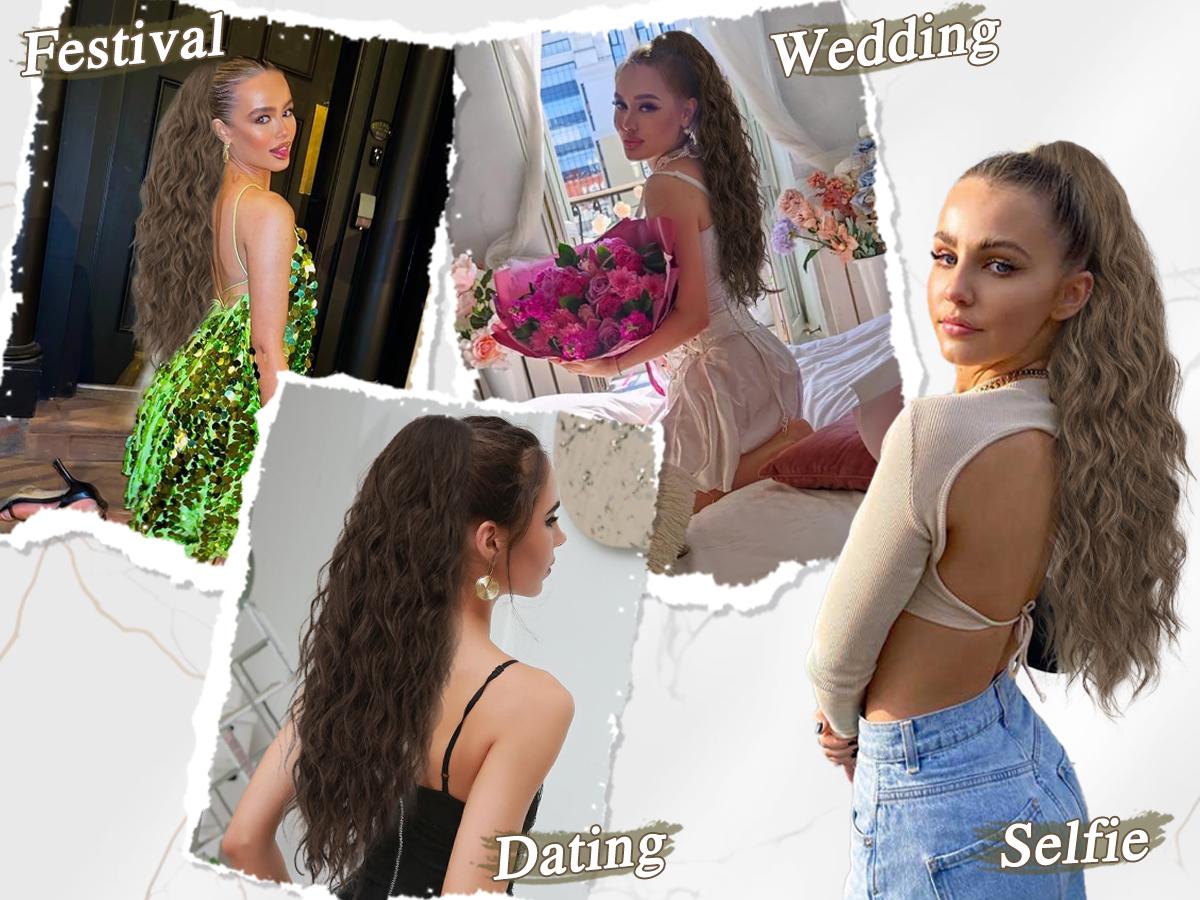 BARSDAR Ponytail Extensions - 26 Inch Drawstring Ponytail Hair Extensions for Women - Long Curly Wavy Synthetic Clip in Fake Pony Tails Hairpieces